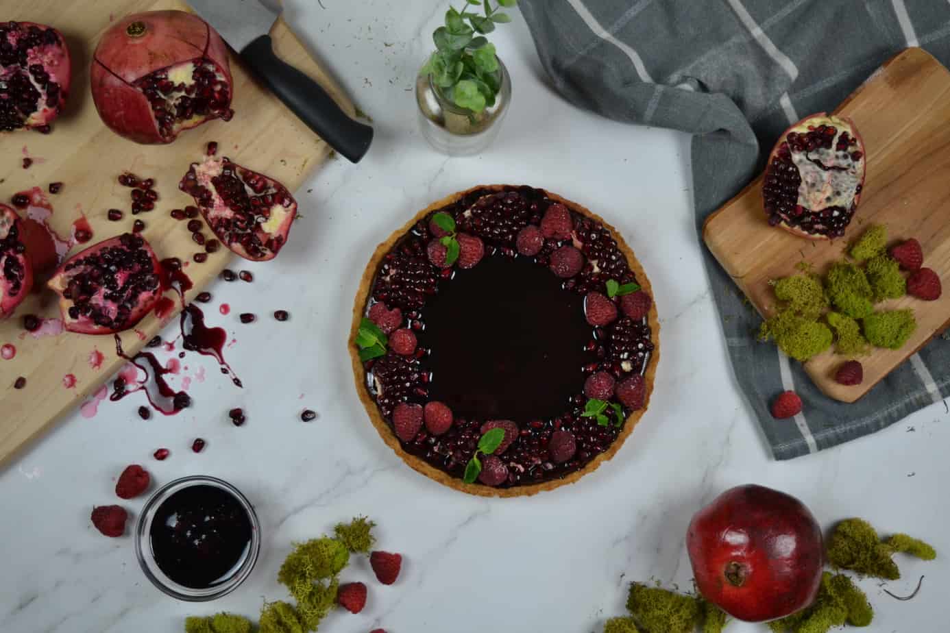 Pomegranate Raspberry Mint Chocolate Tart