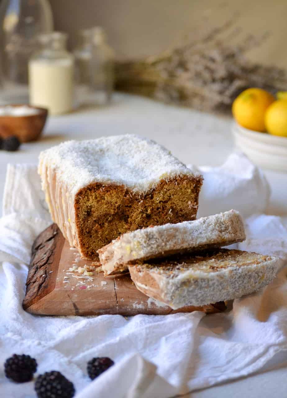 lemon blackberry jam and coconut loaf cake