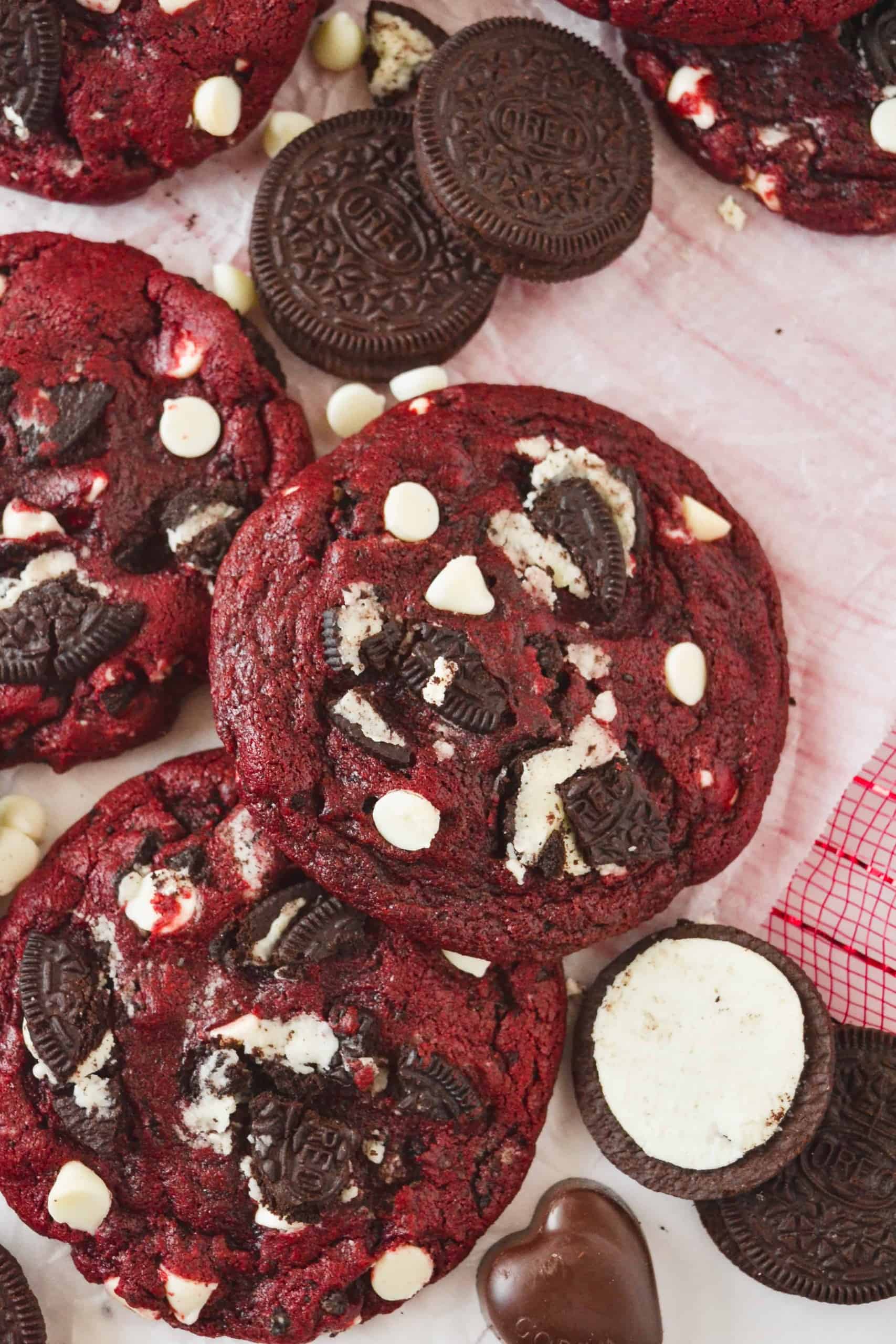 close view of Crushed Oreo Red Velvet Cookies